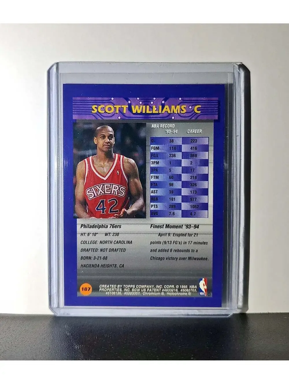 Scott Williams 1994-95 Topps Finest #187 Basketball Card